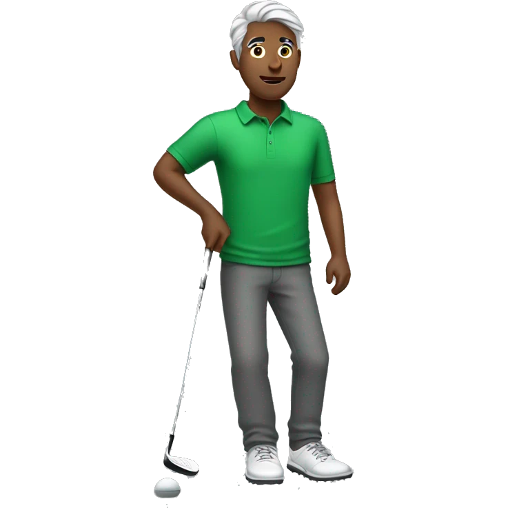 guy with green T-shirt and dark with gray hair golfing emoji