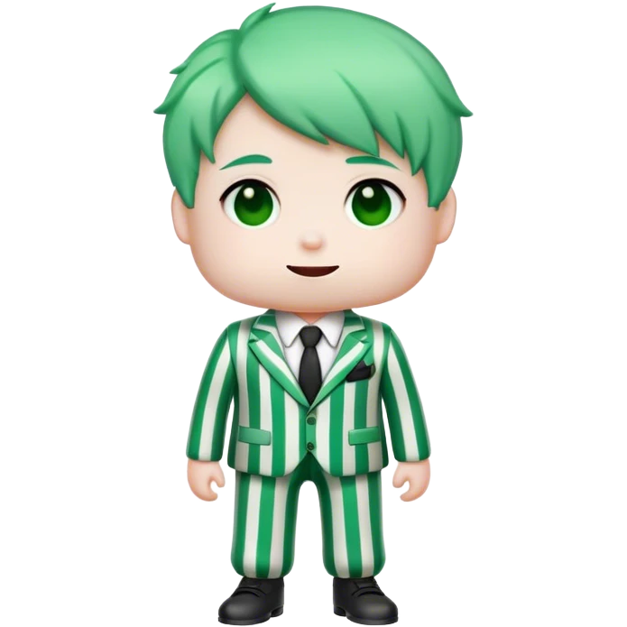 marshmallow with green hair and white and black striped suit emoji