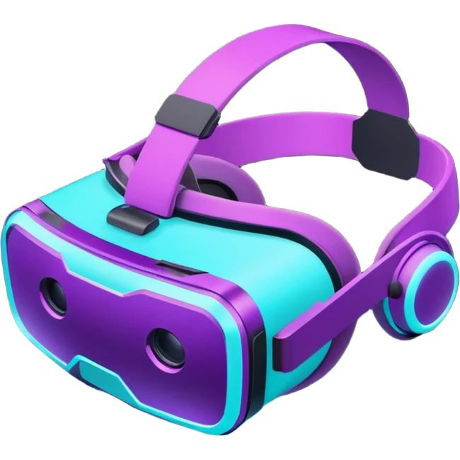 Futuristic glowing neon VR headset, purple and cyan light, dark background, digital tech style emoji