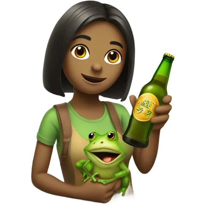 Girl frog w a bottle of beer emoji