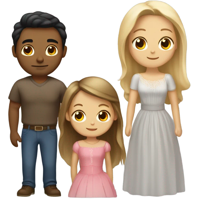 Puerto rican beard short black hair  husband with blond long hair wife and brown long hair daughter Family  emoji