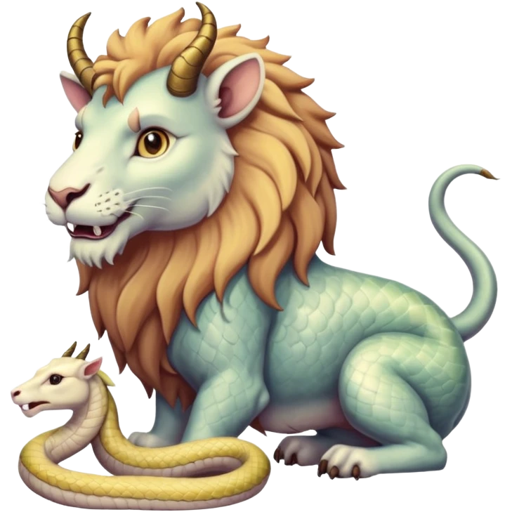 lion, goat, and snake chimera, pastel muted tones emoji
