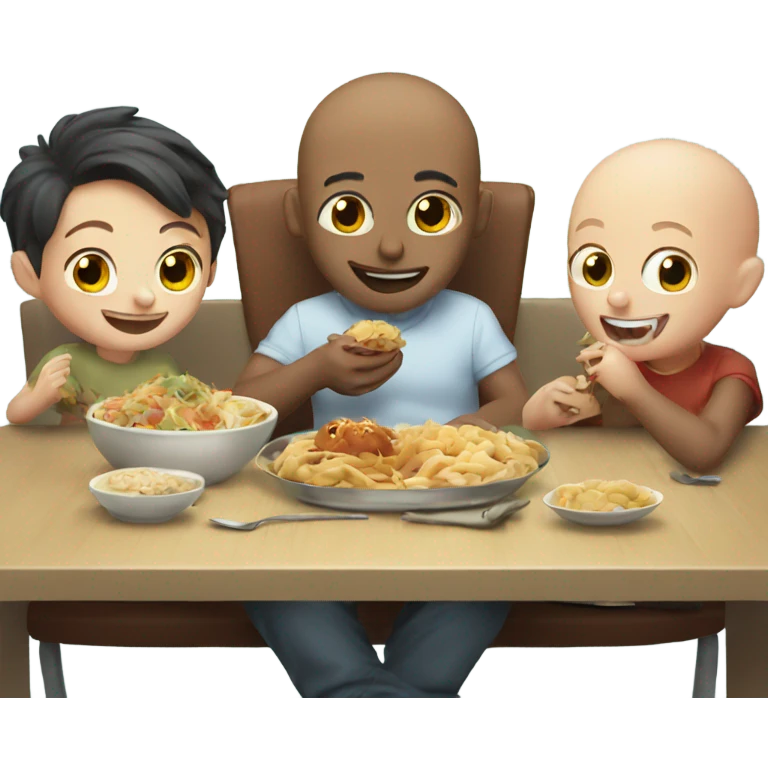 bald boy enjoying food with friends emoji