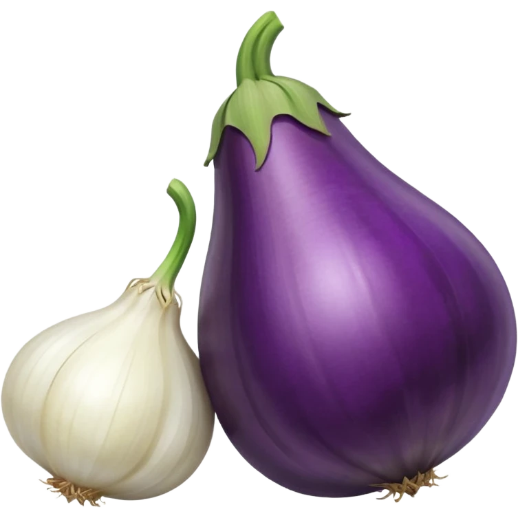 Eggplant beside onion and garlic emoji