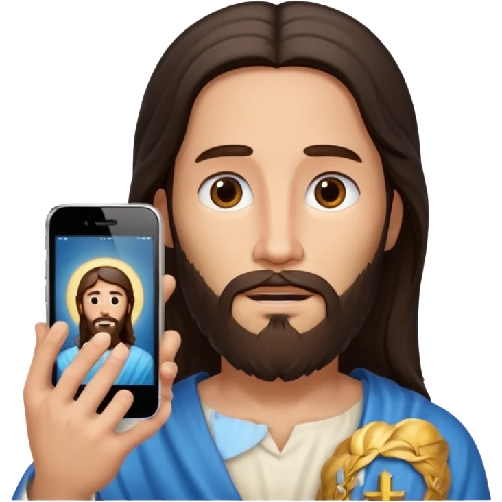 iPhone screen with a realistic image of Jesus displayed on it emoji