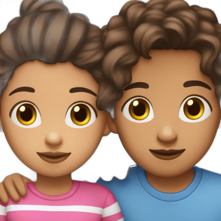 Browskin boy in blue shirt kissing ia mixed girl with pink shirt and lightskin stripes emoji