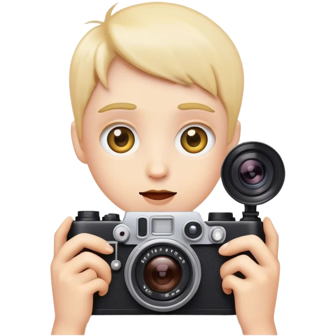 Watching emoji with wide eyes, small camera beside, simple style emoji
