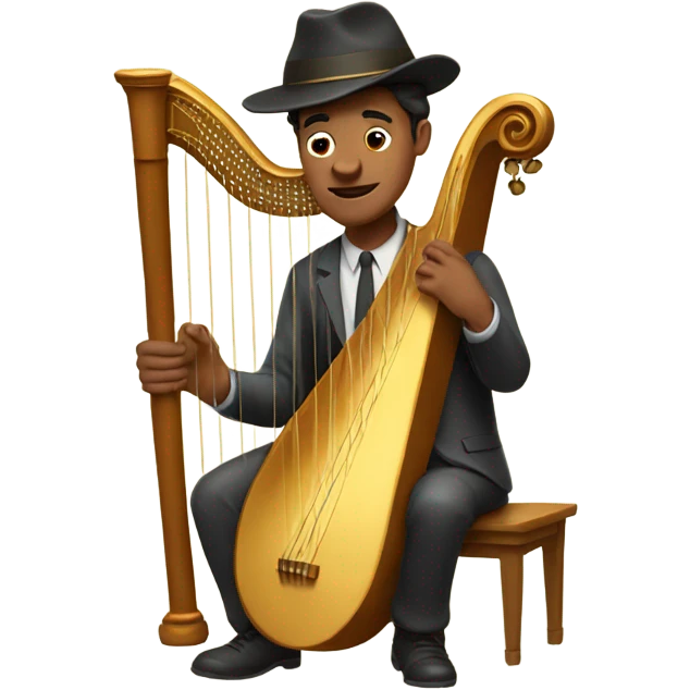 Man with flat bill hat playing a big harp that looks like a banjo  emoji