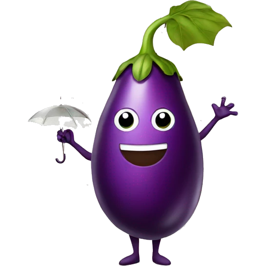 An eggplant holding an umbrella emoji