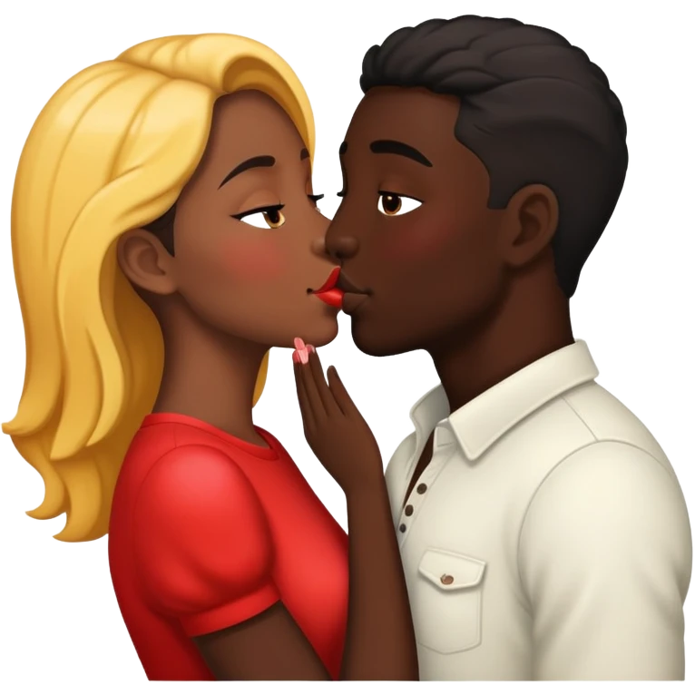 Two attractive people in love kissing, black emoji