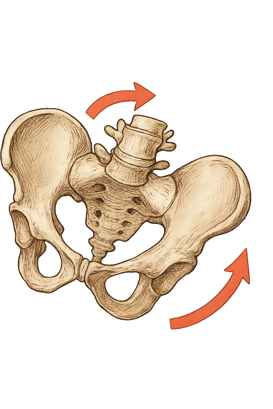 Bacino anatomico ruotato in senso orario quindi con le frecce che girano verso destra per far capire emoji