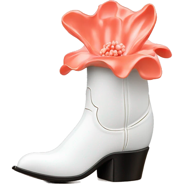 White cowgirl boot vase with coral sticking out of it emoji