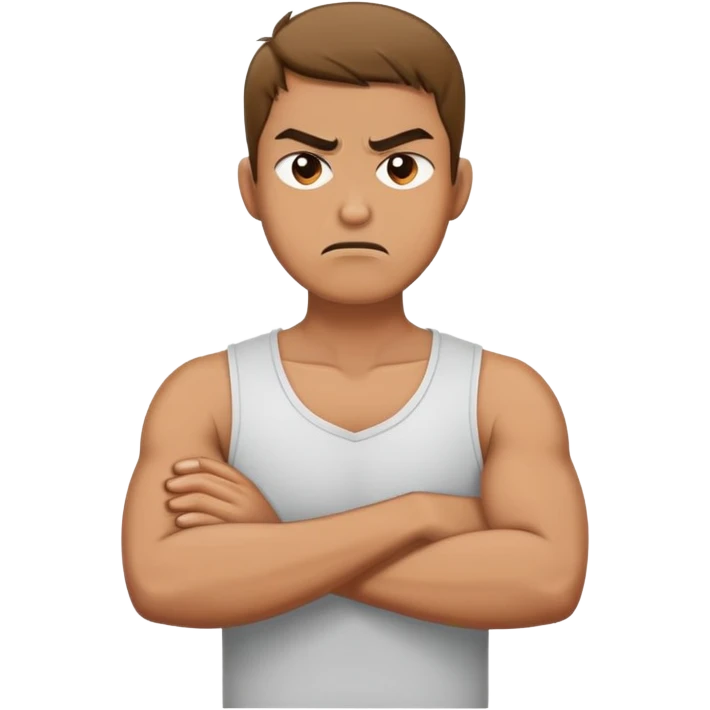 Guy crossing his arms hands around his neck mad emoji