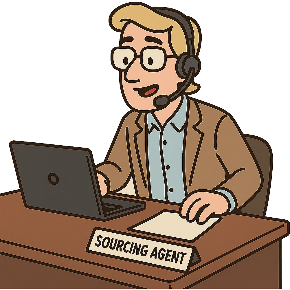 sourcing agent, at work, casual but smart, plain background, flat illustration emoji