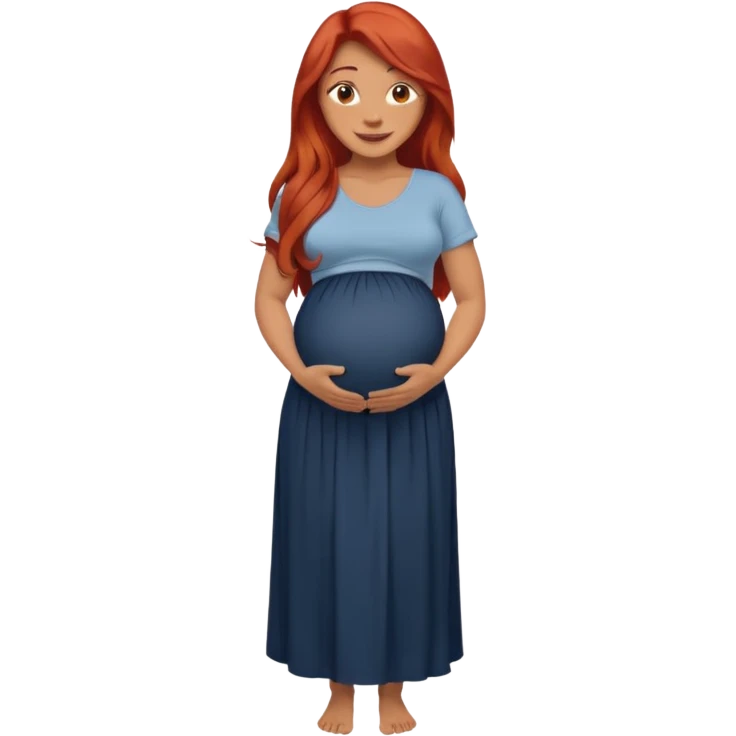 Make a strong women with long red hair, pregnant with maxi skirt, pretty and grown up, tanner emoji