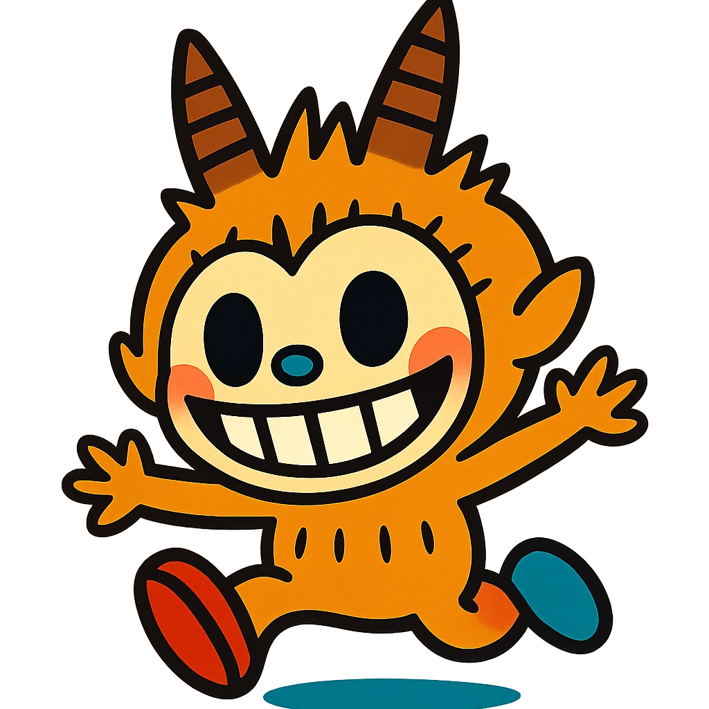 Labubu character icon in a vibrant cartoon style, bright colors, dynamic, simple background emoji