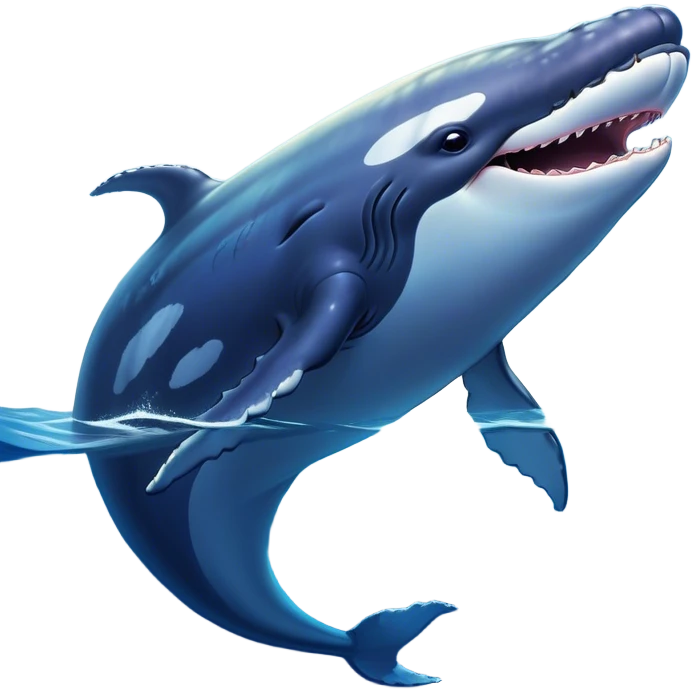 Cinematic Comical Humpback Whale Portrait Emoji, Head tilted dramatically with an exaggeratedly shocked expression, featuring a massive yet graceful body with wide, comically expressive eyes full of playful disbelief and animated pectoral fins, Simplified yet hilariously expressive features, highly detailed, glowing with a slightly sassy oceanic glow, high shine, dramatic yet playful, stylized with an air of cheeky marine mischief, soft glowing outline, capturing the essence of a meme-worthy humpback whale that looks ready to make waves with its hilariously dramatic antics! emoji