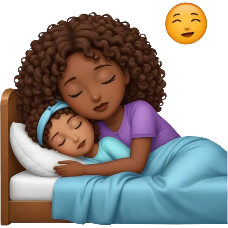 Chica morena con cabello crespo castaño dormida en cama emoji