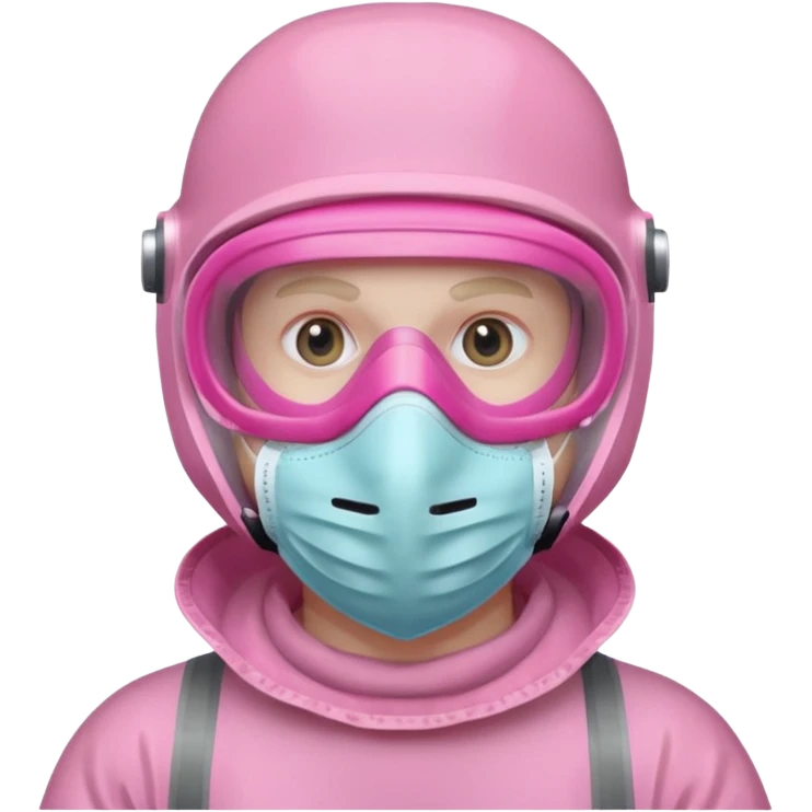 man in pink protection clothes with full-faced pink mask covered whole face emoji