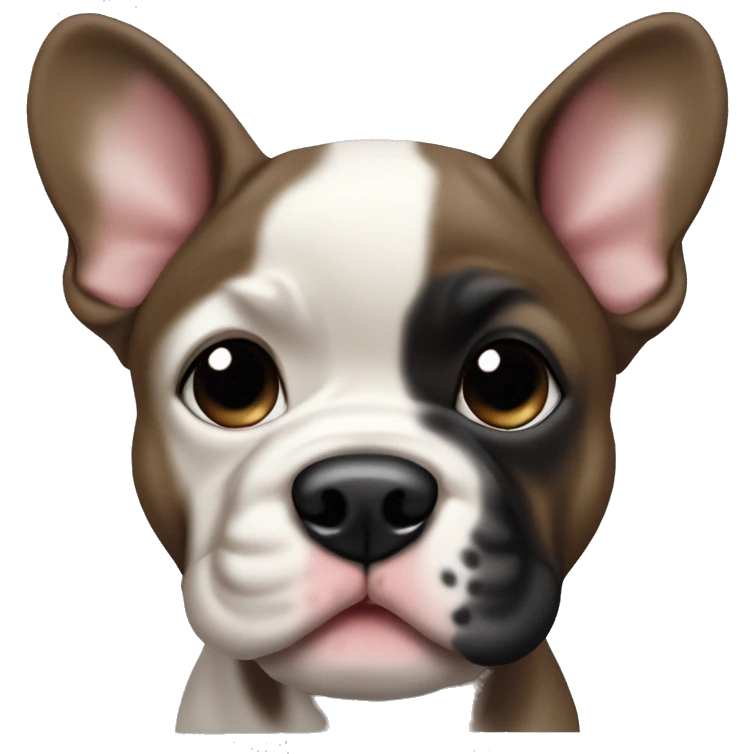 French bull dog puppy that’s dark brown with a black nose and mouth emoji