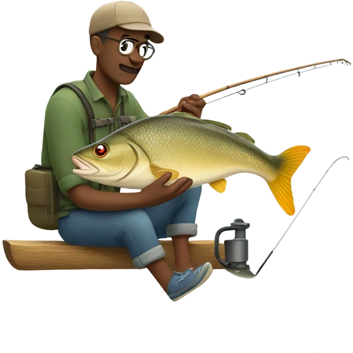 Man fishing with big fish emoji