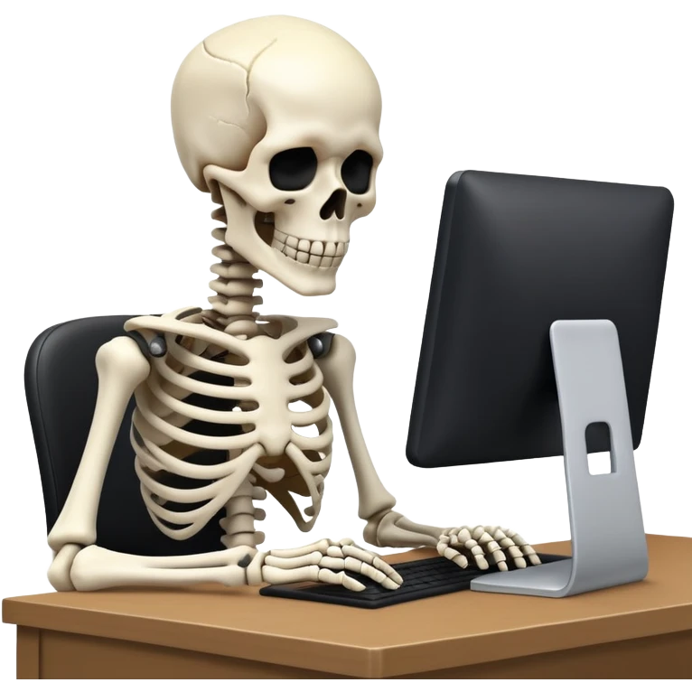 Skeleton working with his head on his desk emoji
