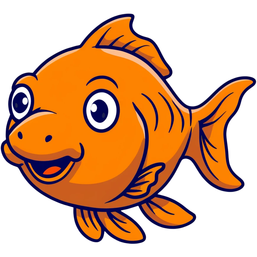 goldfish with big googly eyes and buck teeth, comical expression emoji