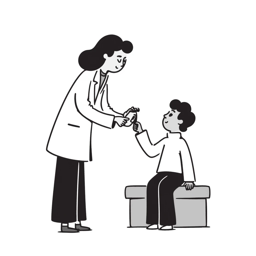 Doctor examining patient's skin with dermatoscope, skin cancer screening test emoji
