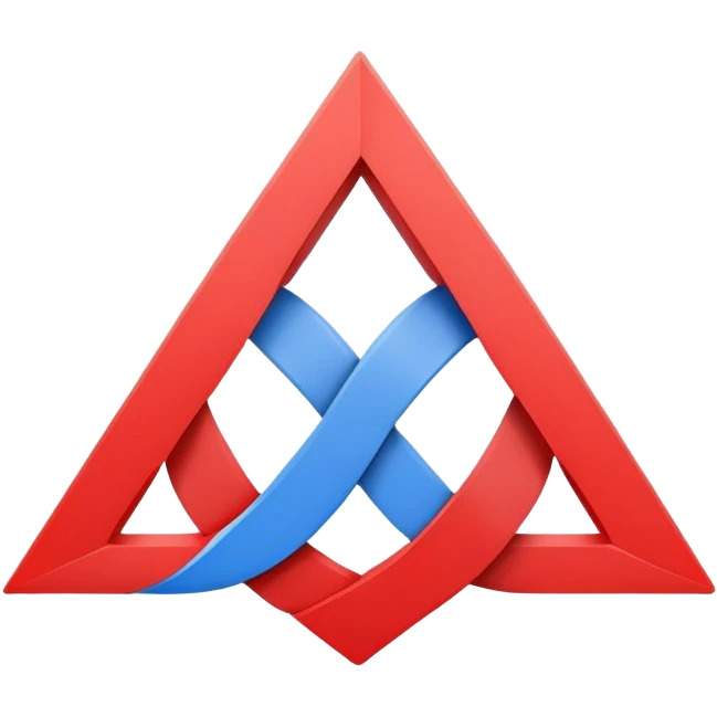 A red triangle on left, and a blue square on right. A center gray circular shape links the red triangle and blue square. The interlocking shapes form a design resembling the number 8 or an infinity symbol. emoji