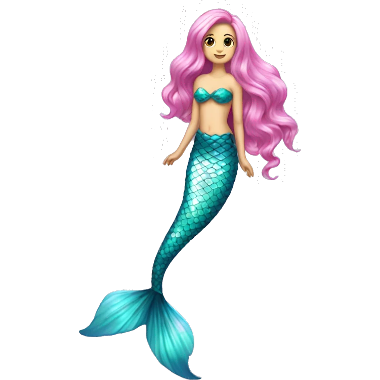 Iridescent mermaid tail full body long hair pink emoji