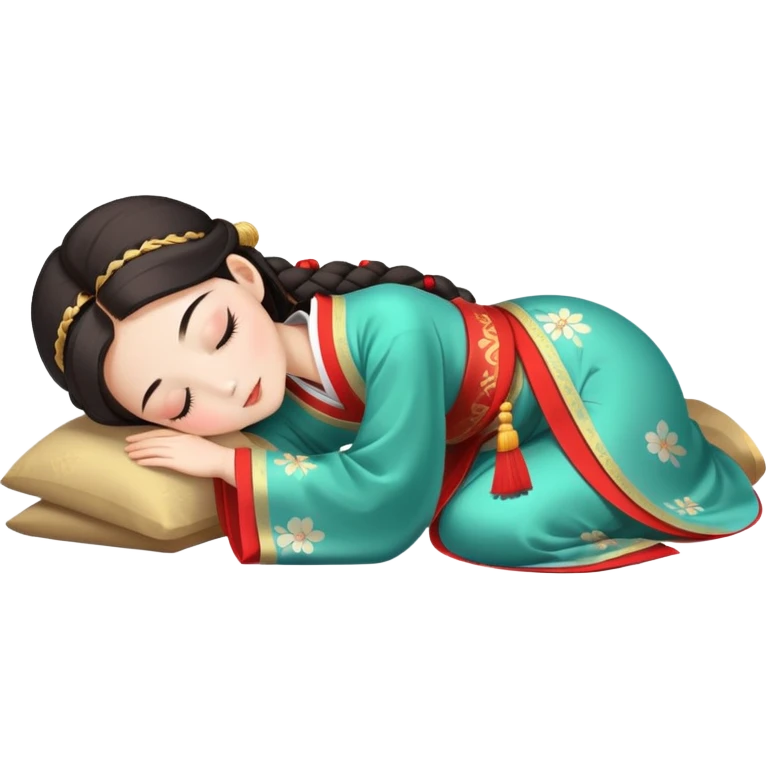 Beautiful girl in Hanfu lying on the ground sleeping emoji
