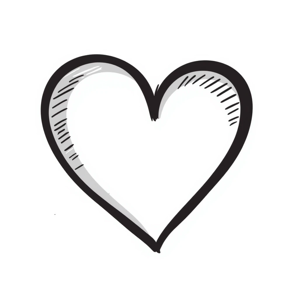 A classic love heart symbol with hand-drawn scribbled lines, slightly asymmetrical with personality, casual sketch style emoji