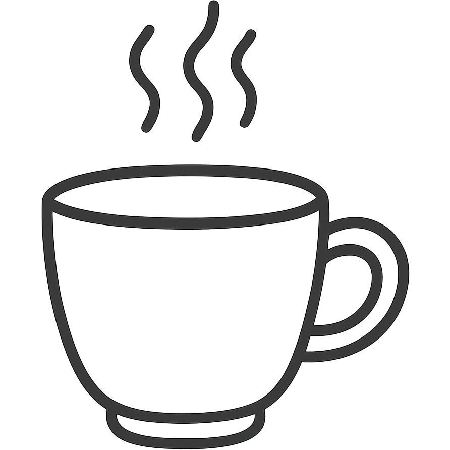 hand-drawn outlined icon of a coffee cup, black outlines, no fill, no color emoji