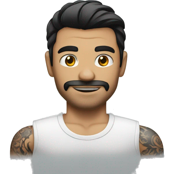 man with a white shirt and black hair with an arm full of tattoos emoji