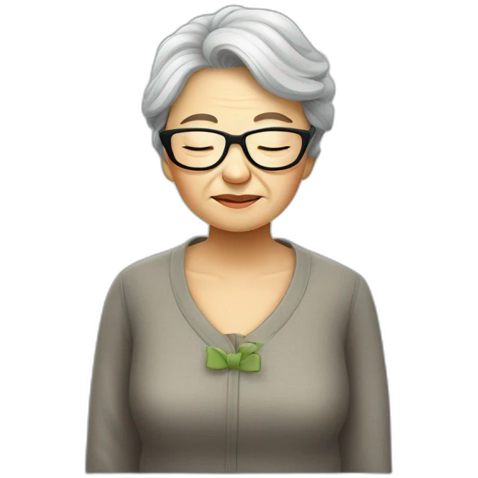 Chinese senior lady wear glasses looks sleepy emoji