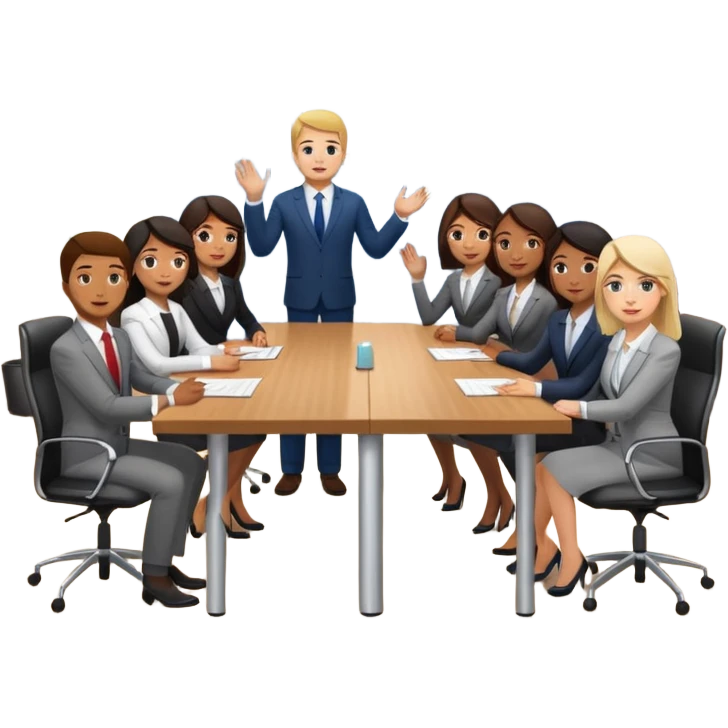 saying goodbye a group of coworkers in meeting room in long rectangular table emoji