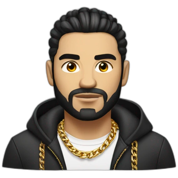 Russian strong thug wearing gold chain with black hair and short beard, mid-fade hairstyle emoji