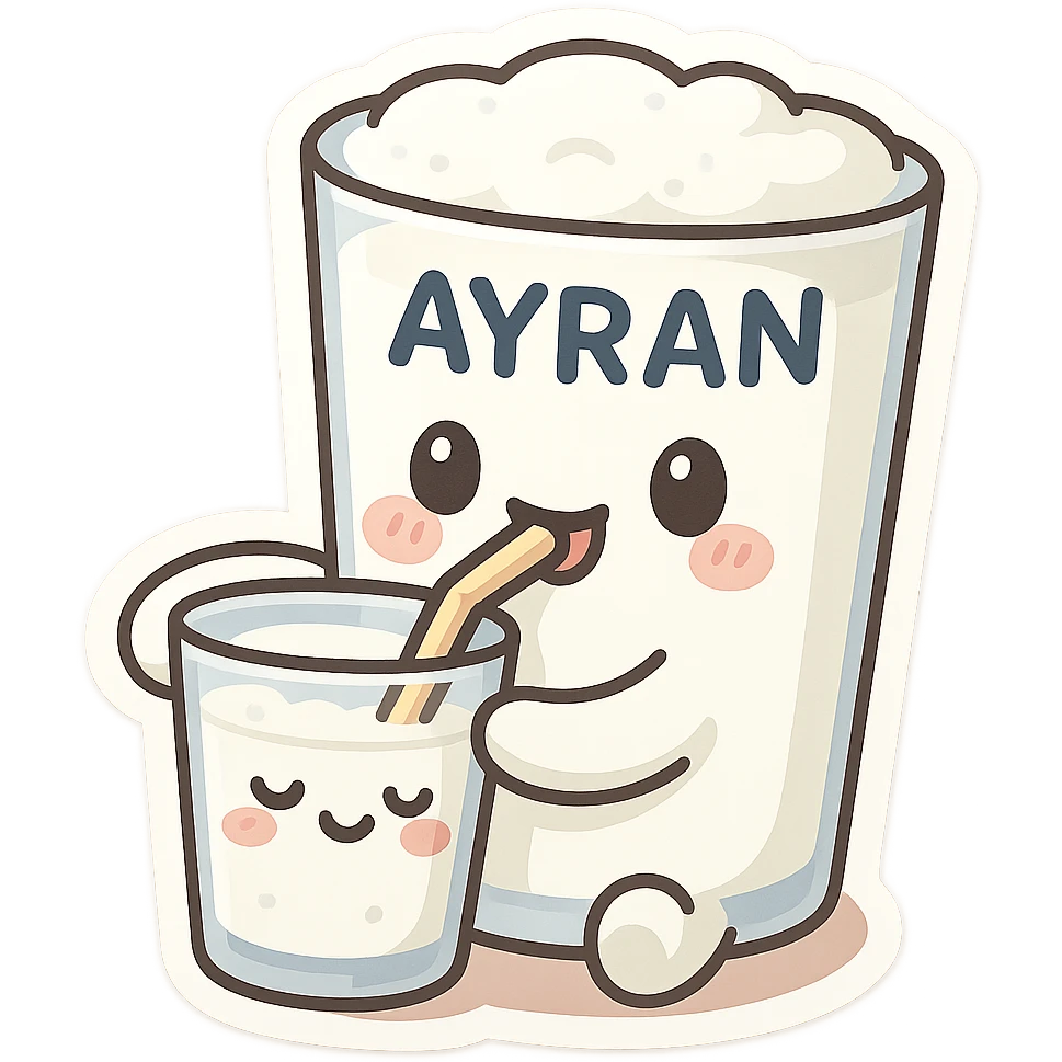 a humorous and cute scene of a glass of ayran drinking another glass of ayran emoji