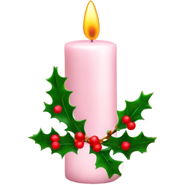 pale pink christmas candle with holly with words Merry Christmas  emoji