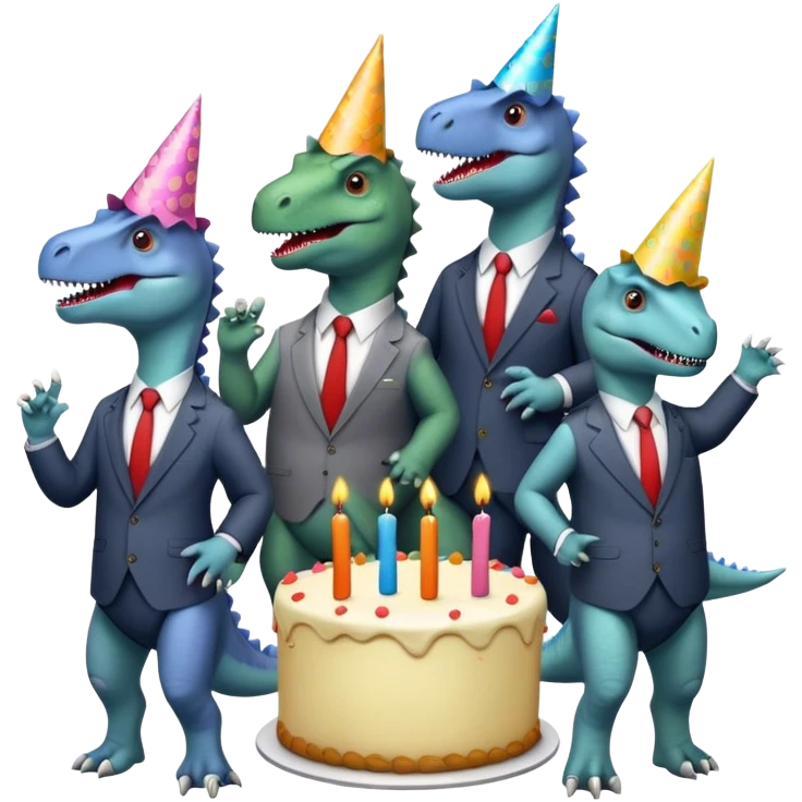 office dinosaurs in office suits celebrating birthday emoji