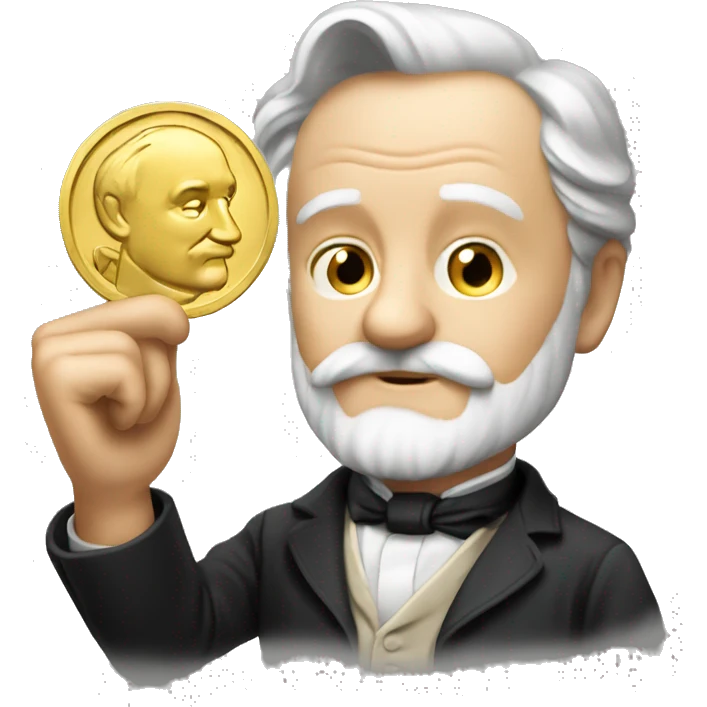 Victor Hugo holding a gold coin in his hand emoji