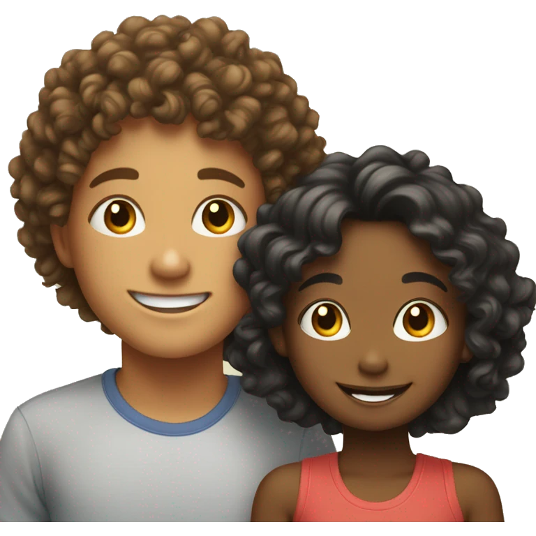 happy girl with curly hair and boy indoors emoji