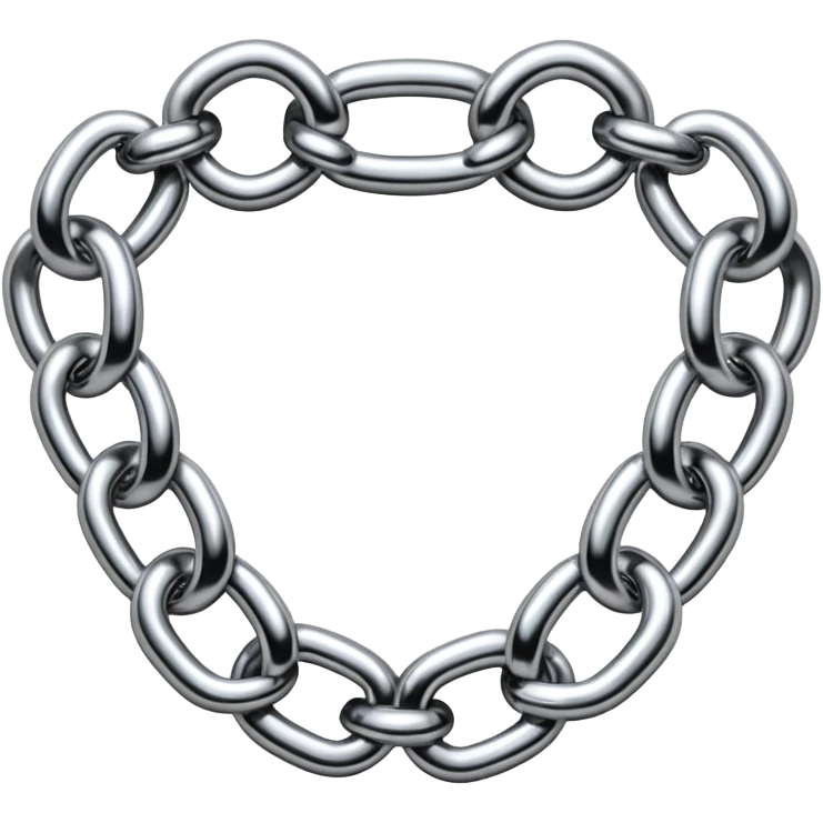 A thick luxury chain emoji made of liquid silver chrome, smooth rounded links, glossy metallic reflections, heavy swag aesthetic, minimalistic iOS emoji style, centered, clean white background emoji