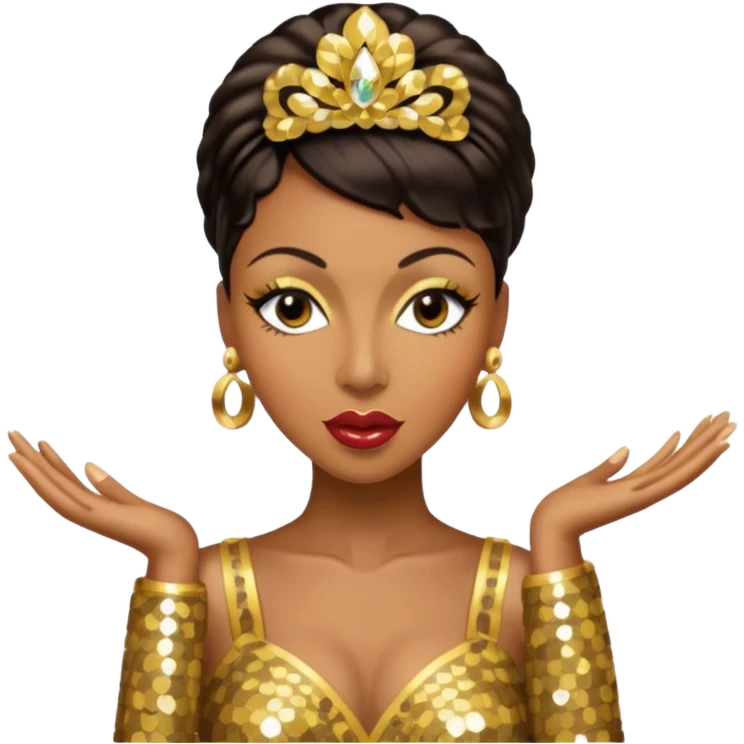 Josephine Baker with dark brown hair, gold outfit emoji