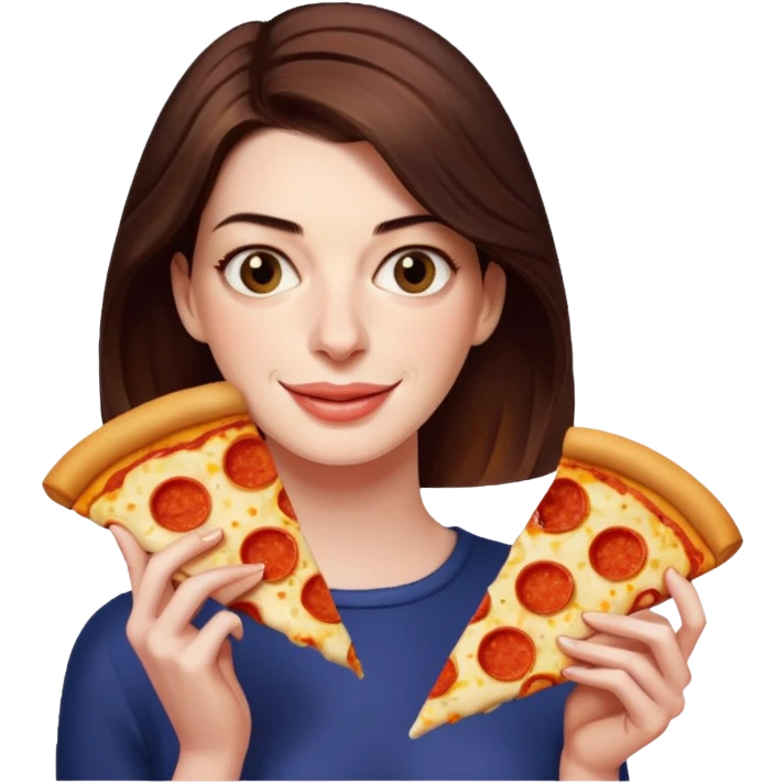 Anne Hathaway with pizza emoji
