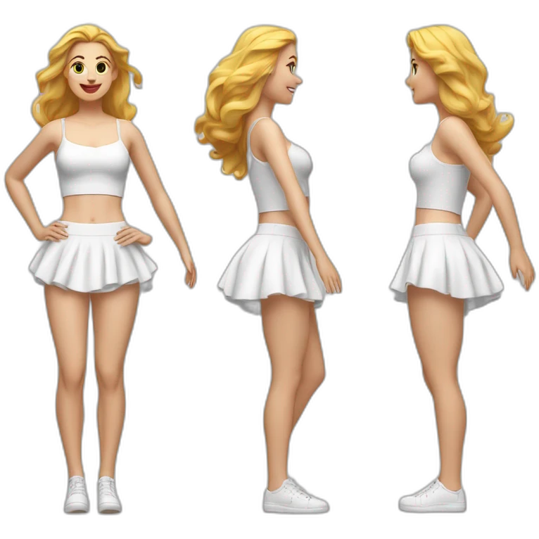 hyperrealistic-full-body-caucasian-curvy-beauty-jumping-small white-skirt-back-and-front-views-strong-wind-knickers emoji