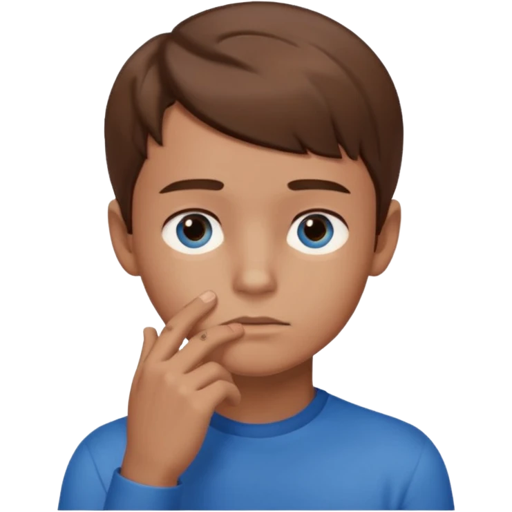 boy thinking with one hand on his chin emoji