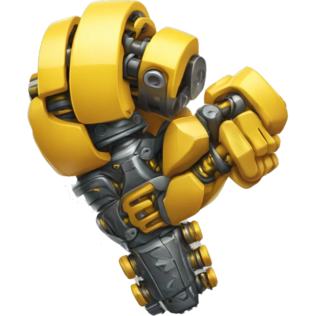 Flexing yellow mechanical cyborg bicep with shocks attached to arm emoji