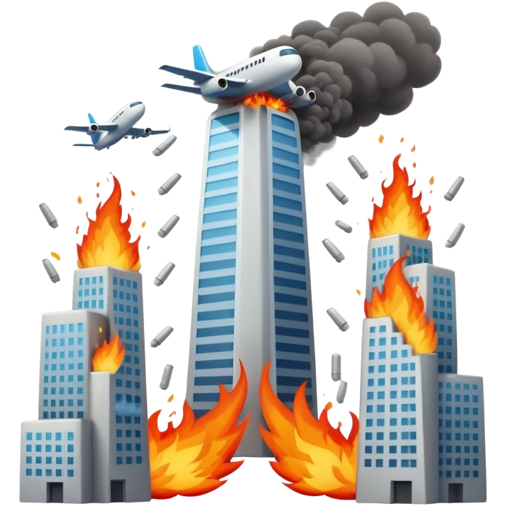 airplane crashing into two identical towers and making them fall  emoji