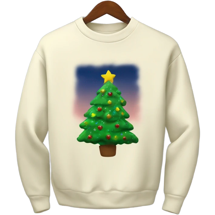Creamed colored Sweat shirt with Christmas tree on it emoji